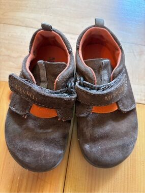 Merrell Fall Toddler Shoes Brown and Orange Velcro for Hiking Walking